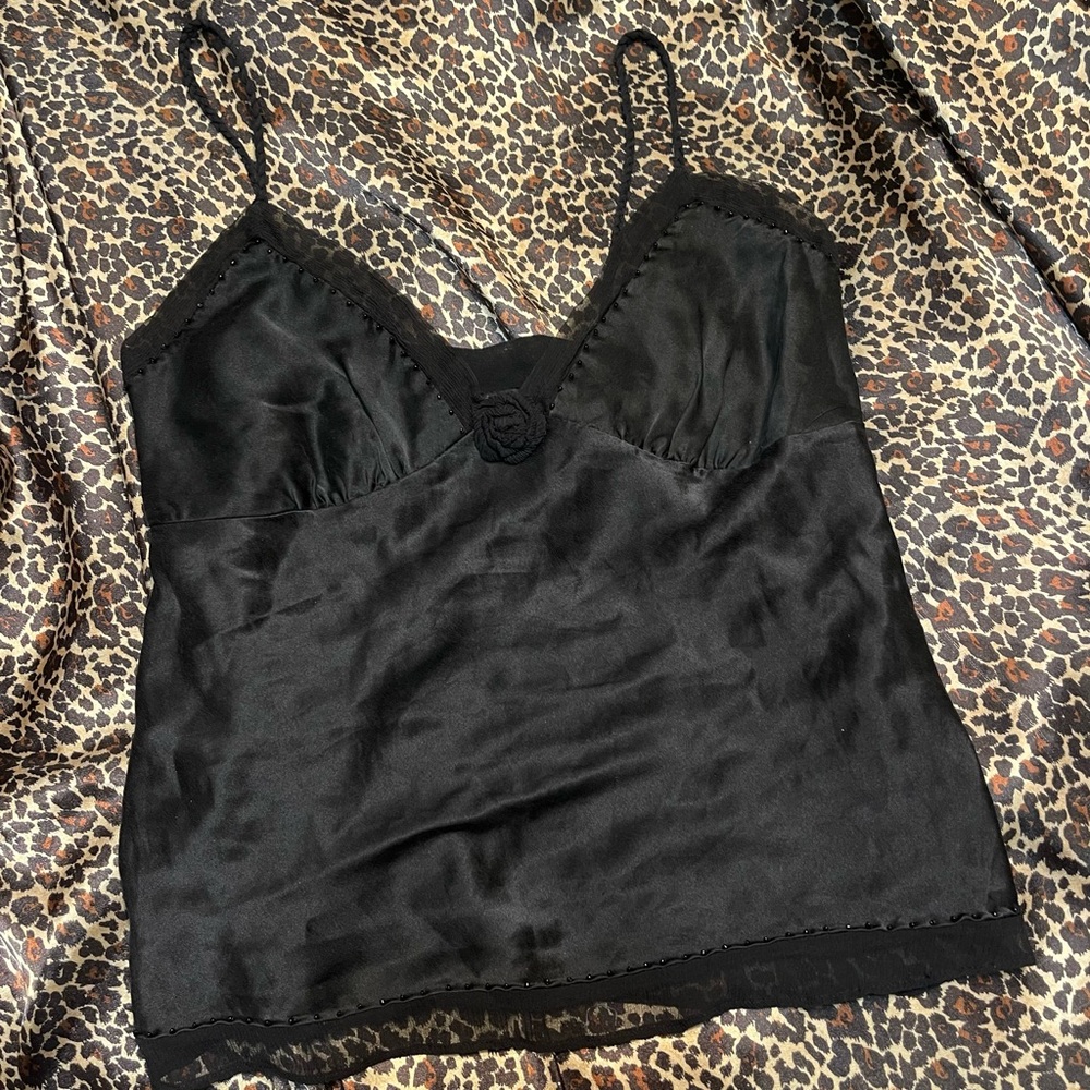 Y2k Gothic Beaded Black Rose Slip Tank Top